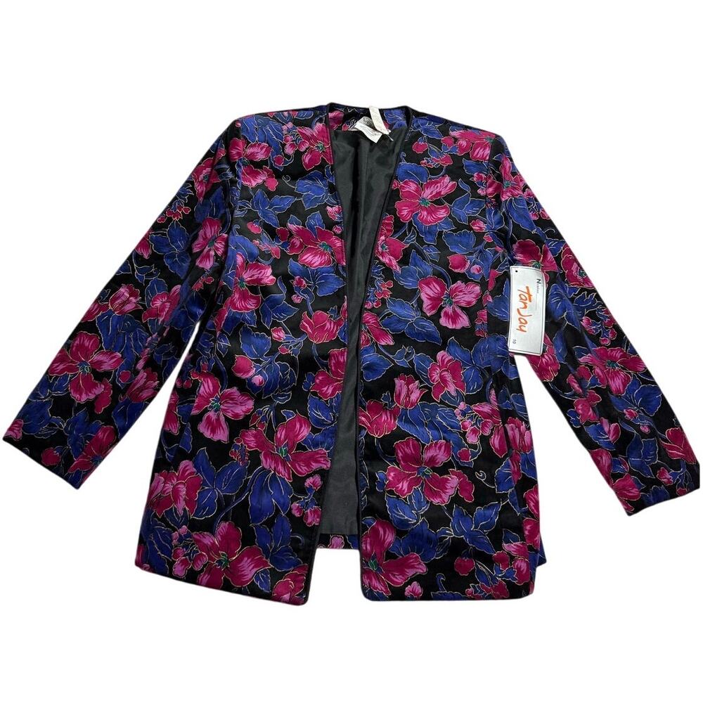 NWT VTG TanJay Nvgard Floral Blazer Jacket Womens Size 10 Canada Pink Blue Black